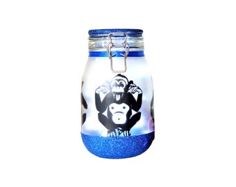 Large 3 Wise Monkey Night Light Jar, Chimp Gifts, Monkey Lamp