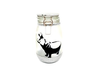 Handmade Hippopotamus Light Jar - Unique Christmas Gift - Frosted Glass