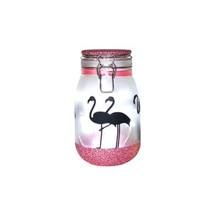 Flamingo Light Jar - Handmade Illumination with Frosted Glass, Glitter Base - Flamingo Lamp