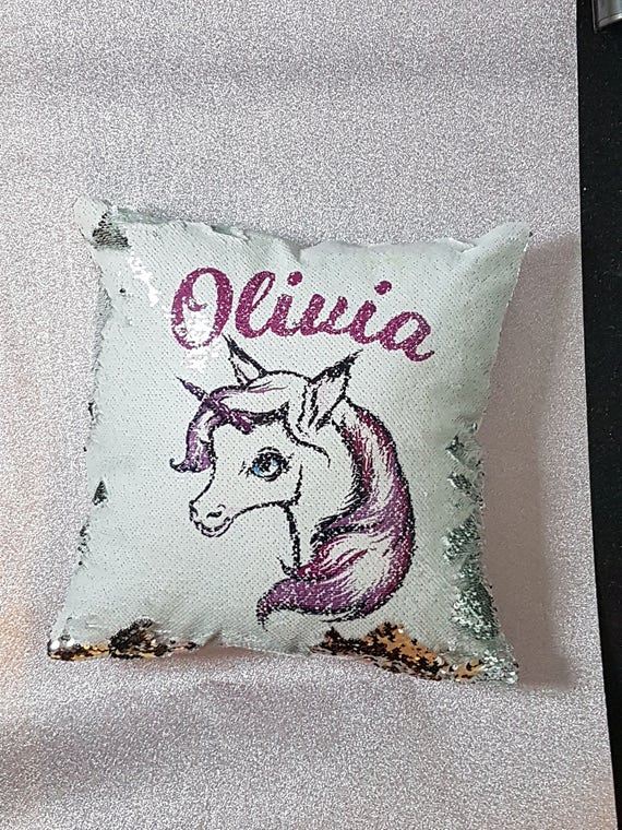 personalised unicorn sequin pillow