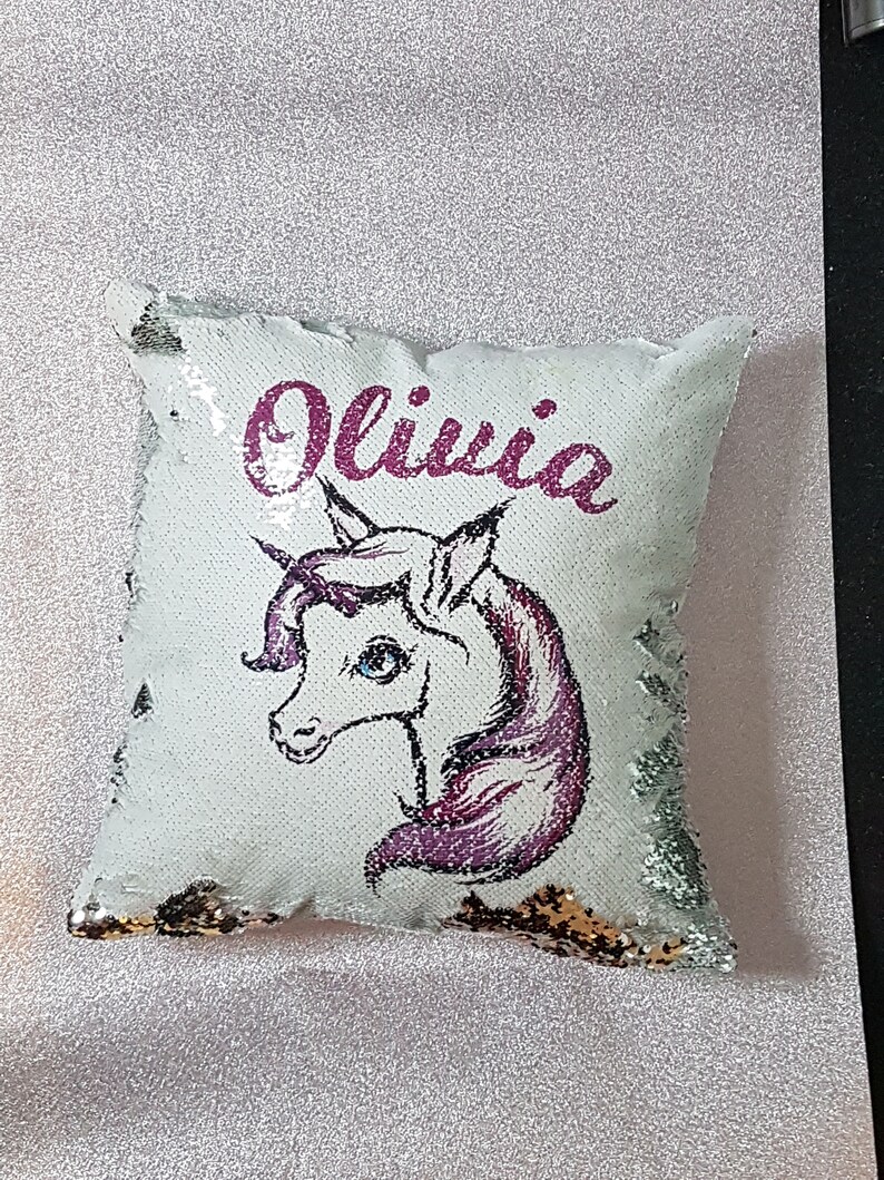 personalised unicorn sequin cushion