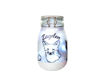 Fox Night Light Jar,Fox Nursery Decor,Fox Lamp,Fox Light,Fox Decal,Woodland Nursery Decor,Fox Lovers Gift,Fox Nursery Art,Fox Tail,Fox Ears