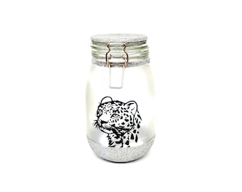 Leopard Night Light Jar, Leopard Lamp ,Safari Lamp, Fairy Light Up Jar,Leopard Gift, Leopard Decal, Safari Decor, Safari Home Decor,