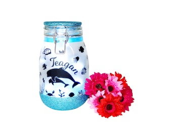 Handmade Dolphin-Themed Light Jar - Personalised Nightlight