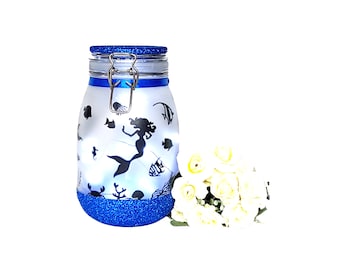 Mystical Mermaid Light Jar - Oceanic Illumination with Dolphins - Mermaid Lamp