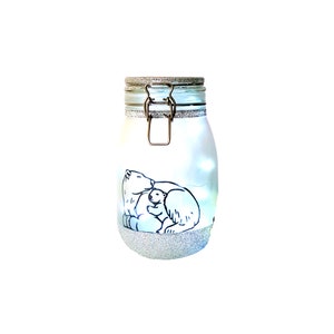 Handmade Polar Bear Themed Light Jar - Frosted Glass, LED Micro Lights, Custom Glitter Base