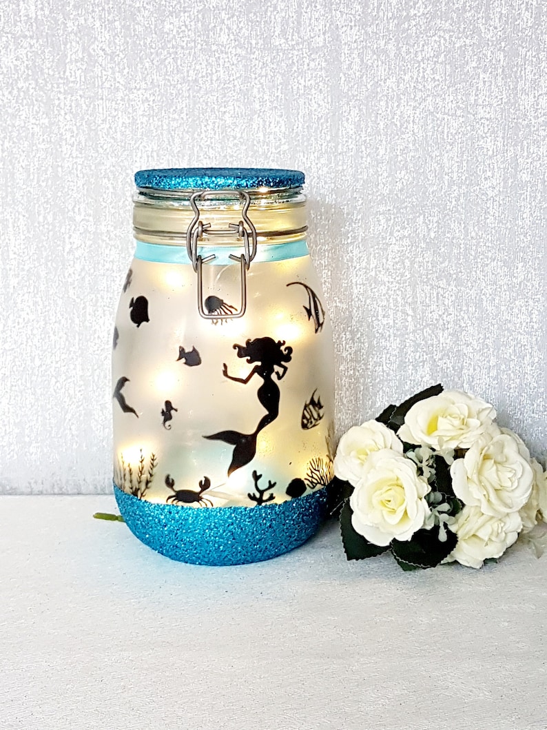 Mystical Mermaid Light Jar Oceanic Illumination with Dolphins Mermaid Lamp image 3