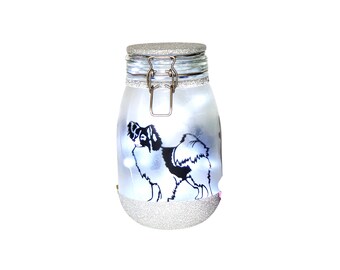 Papillon Dog Night Light Jar, Papillon Silhouette, Papillon Gifts, Chihuahua Lamp, Chihuahua Decor, Chihuahua gifts, Chihuahua Glitter