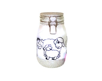 Large Farm Animal Night Light Jar, Farm Animals Nursery