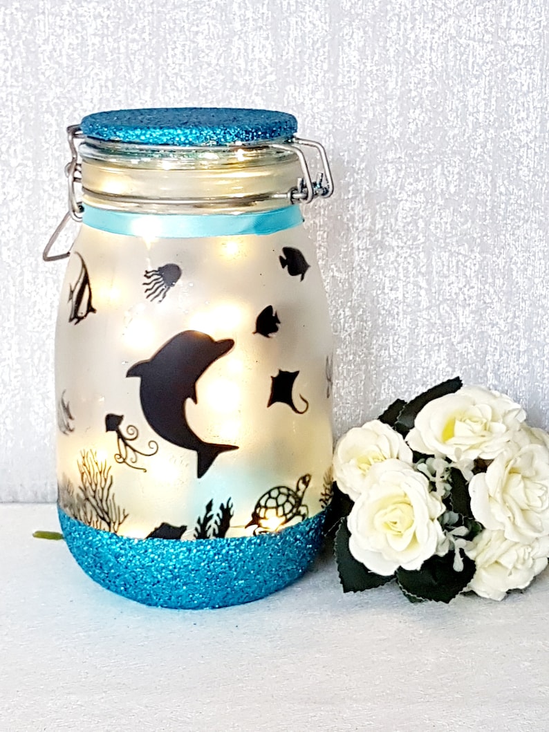 Mystical Mermaid Light Jar Oceanic Illumination with Dolphins Mermaid Lamp image 6