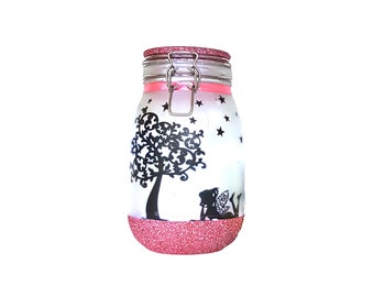 Enchanting Fairy Light Jar - Hand-Frosted Glass with Custom Glitter Base