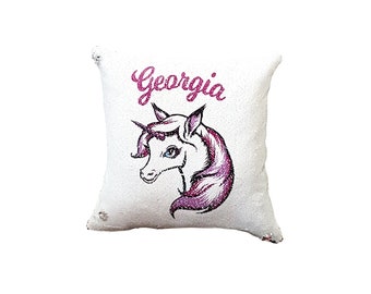 Personalised Unicorn Reversible Sequin Cushion-Decorative Cushion-Personalised Unicorn Gift