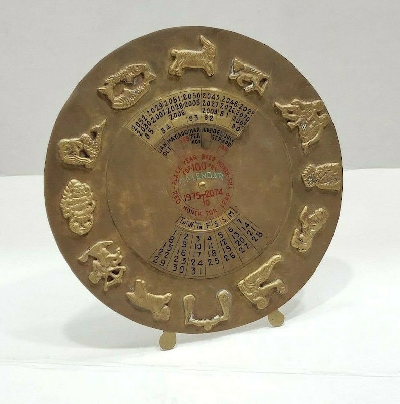 Vintage Brass Zodiac Perpetual 100 Year Calendar 70s Etsy