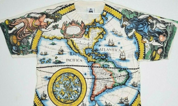 Rare Vintage LEE 90s Wold Map Allover Print Single