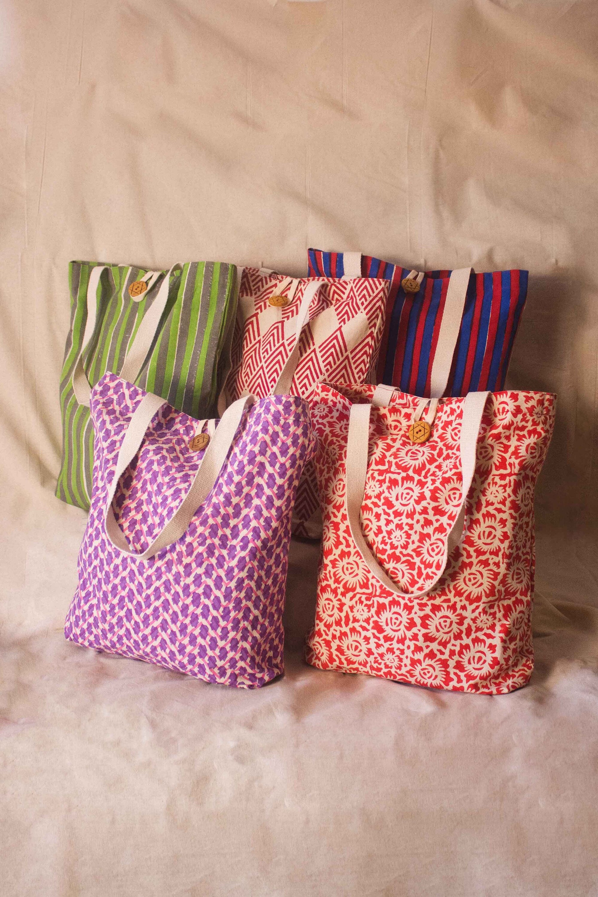 Handmade Block Print Neon Pink Tote Bag | Bombaby