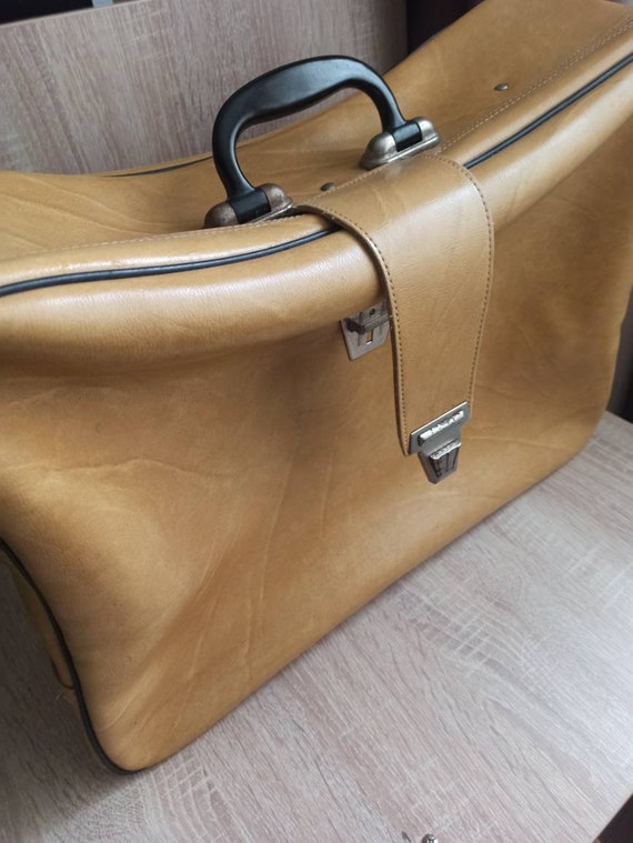 Yellow  travel bag Vintage suitcase, Messenger ba… - image 2