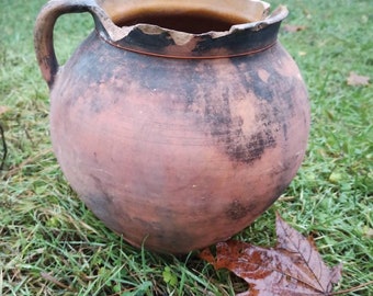 Antique Ukrainian  Clay Vessel Old Crock Jar Ceramic Pot Made in Ukraine Vintage Clay Pot Eco Decor Original Artwork