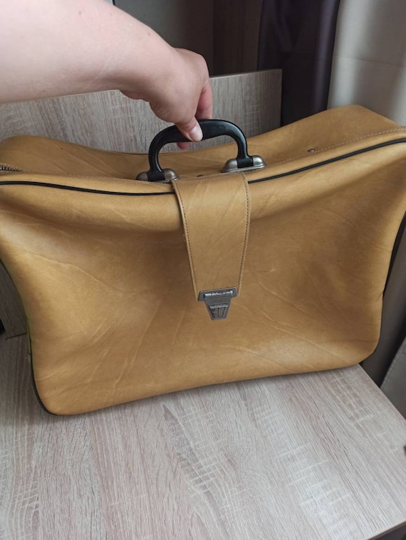 Yellow  travel bag Vintage suitcase, Messenger ba… - image 3