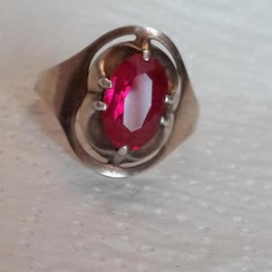 Vintage ruby ring Big crystal ring Pink crystal ring Art deco ring Gold plated ring Gemstone ring Sterling silver ring USSR Soviet Rare
