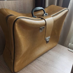 Yellow  travel bag Vintage suitcase, Messenger bag, Man tote travel bag, Vintage luggage, Retro suitcase, Travel suitcase USSR