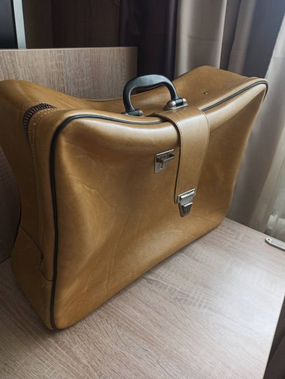 Yellow  travel bag Vintage suitcase, Messenger ba… - image 1