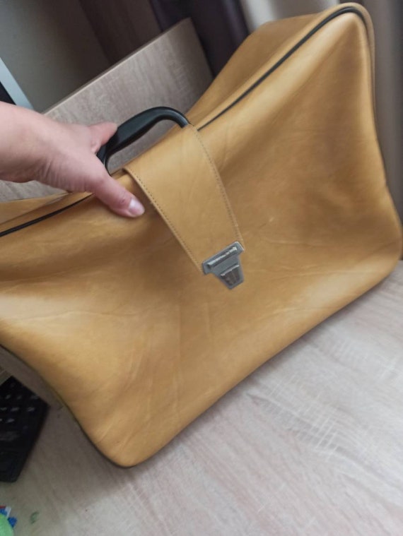 Yellow  travel bag Vintage suitcase, Messenger ba… - image 5