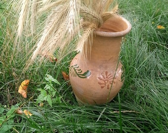 Brown clay pot  Primitives decorative Baked ceramic  Clay jug Earthen vessel Old village pottery Primitive farm Large vase Rustic decor