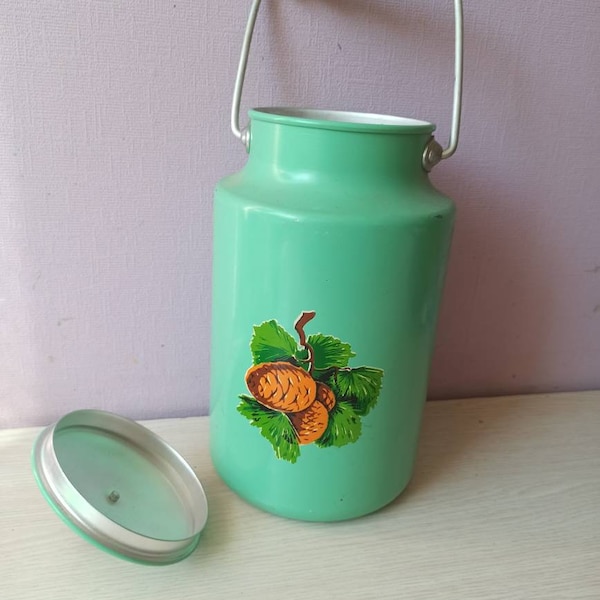 Еnamelling Vintage  Green Milk Cans, Milk Pail  Green, Aluminum Milk Can, Rustic Home Decor, Enamelware, made in USSR, New Year's Сan