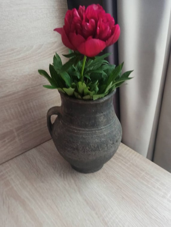 Antique Vintage clay pot, Wabi sabi pottery pot Rustic kitchen decor, rustic clay crockery, Vintage flower pot, Earthenware vase