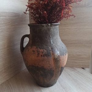 Big Antique Vintage clay pot, Wabi sabi pottery pot Rustic kitchen decor, rustic clay crockery, Vintage flower pot, Earthenware vase