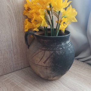 Antique Vintage clay pot, Wabi sabi pottery pot Rustic kitchen decor, rustic clay crockery, Vintage flower pot, Earthenware vase