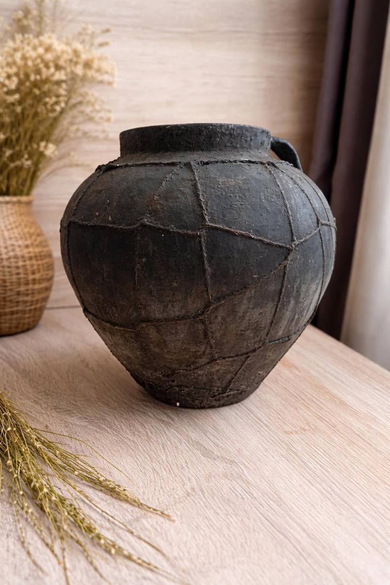 Antique Clay Pot Large Rustic Vase, Vintage Earthenware Vessel, Wabi Sabi Home Decor, Primitive Ceramic Pot image 19