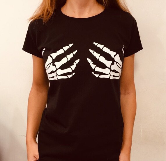 GLOW IN THE DARK Skeleton Hands Holding Boobs Halloween Funny Hoodie Pullover