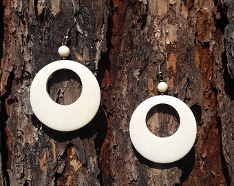 Wooden Jewelry, Wood Earrings - Lightweight Jewelry, White Wood Earrings
