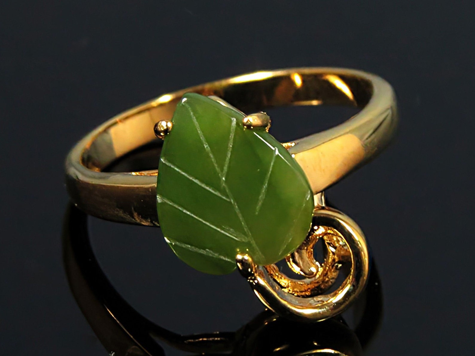 Carved Jade Ring Green Stone Ring Jade Ring Women Genuine Etsy