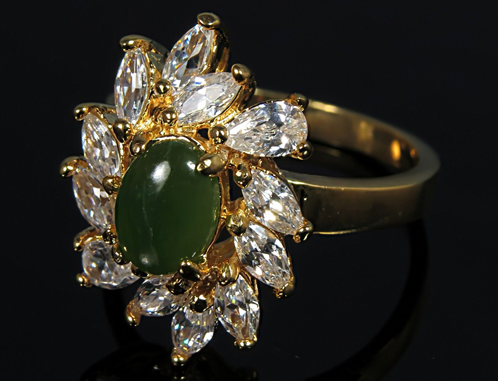 Jade Flower Ring Gold Jade Ring Real Jade Ring Jade Ring Etsy