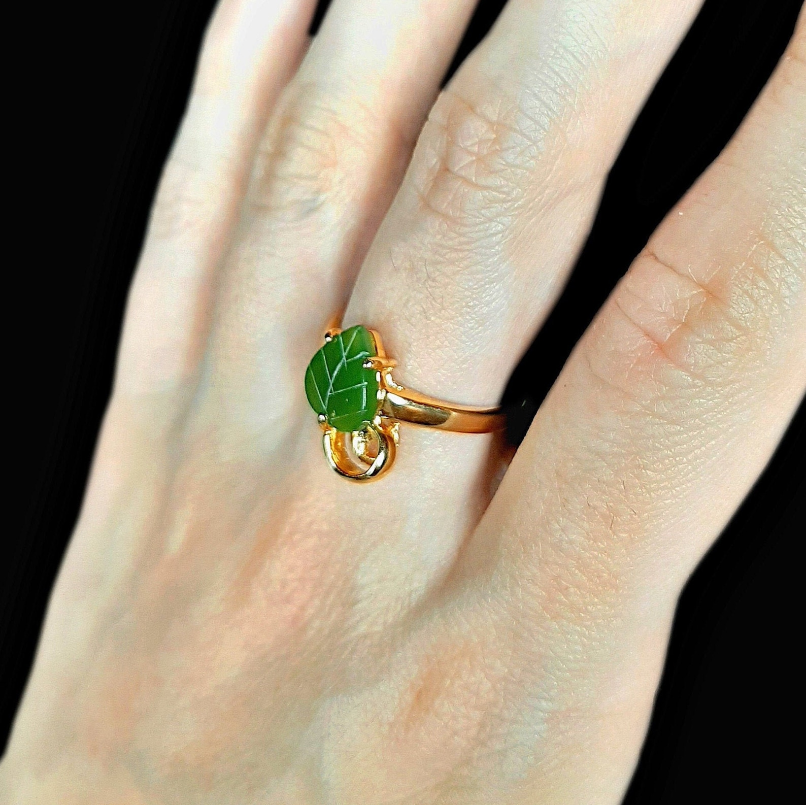 Carved Jade Ring Green Stone Ring Jade Ring Women Genuine Etsy