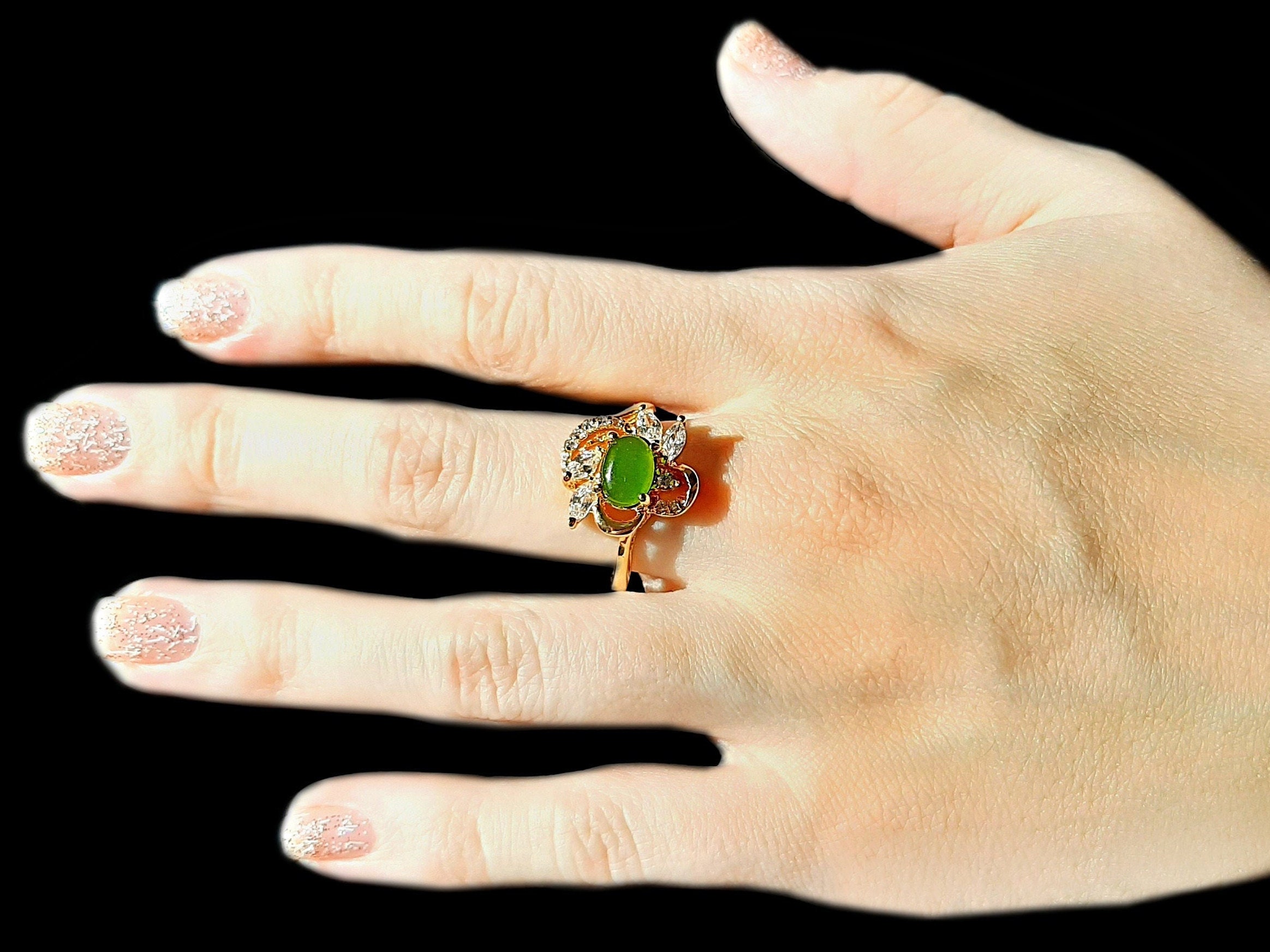 Gold Jade Ring Women Green Jade Ring Size 5 6 7 8 9 Real Etsy