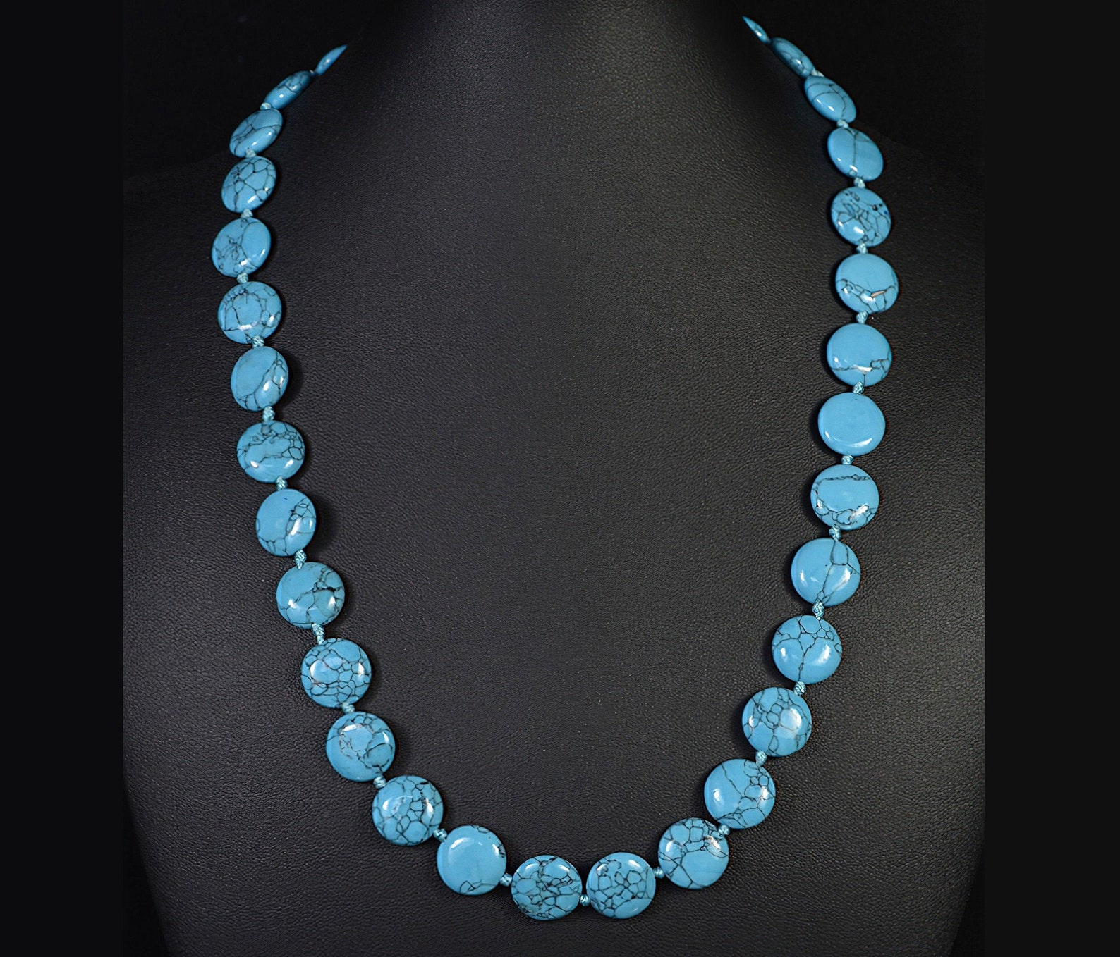 Turquoise Necklace Round Beads Blue Stone Necklace Turquoise Etsy