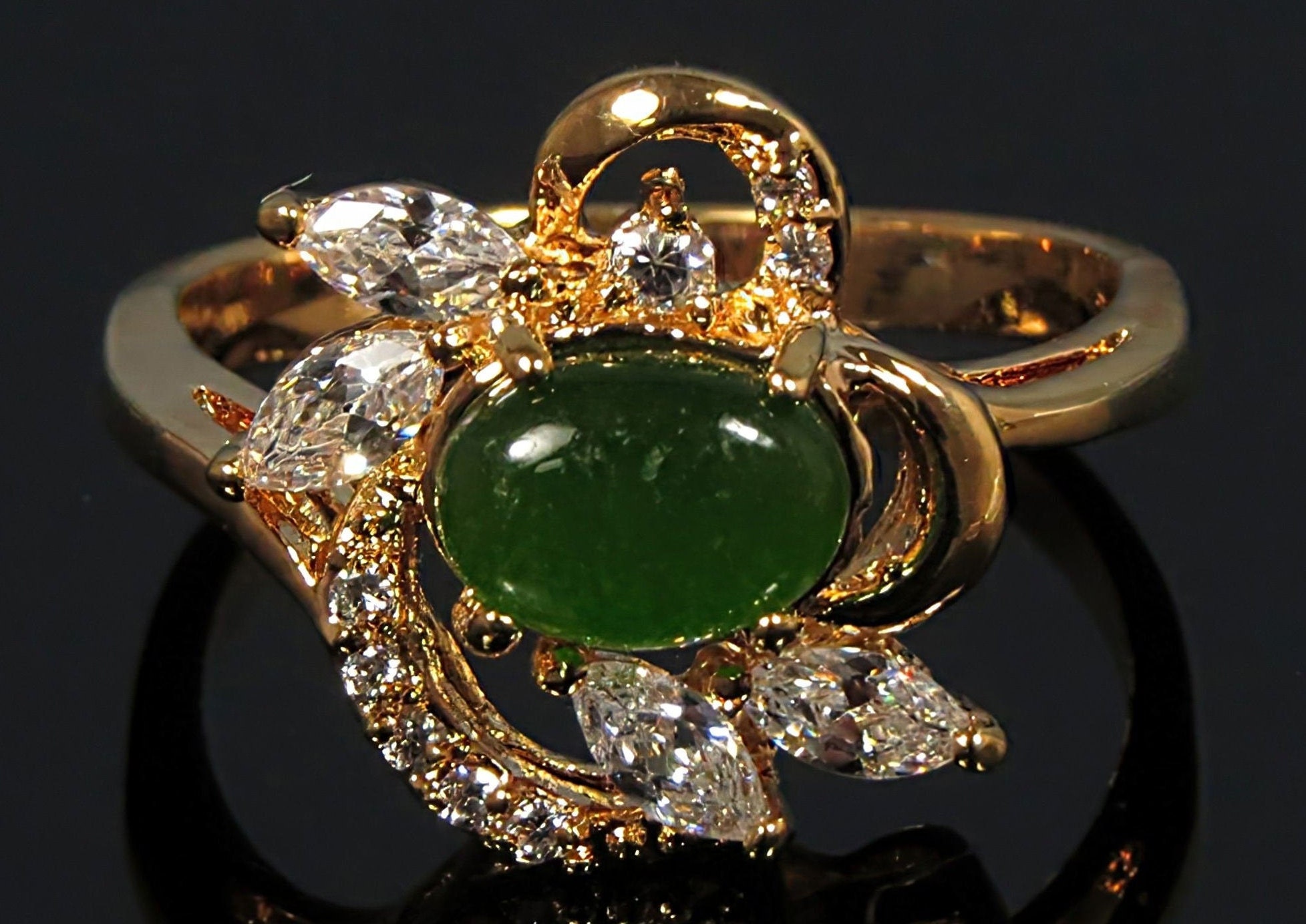Gold Jade Ring Women Green Jade Ring Size 5 6 7 8 9 Real Etsy