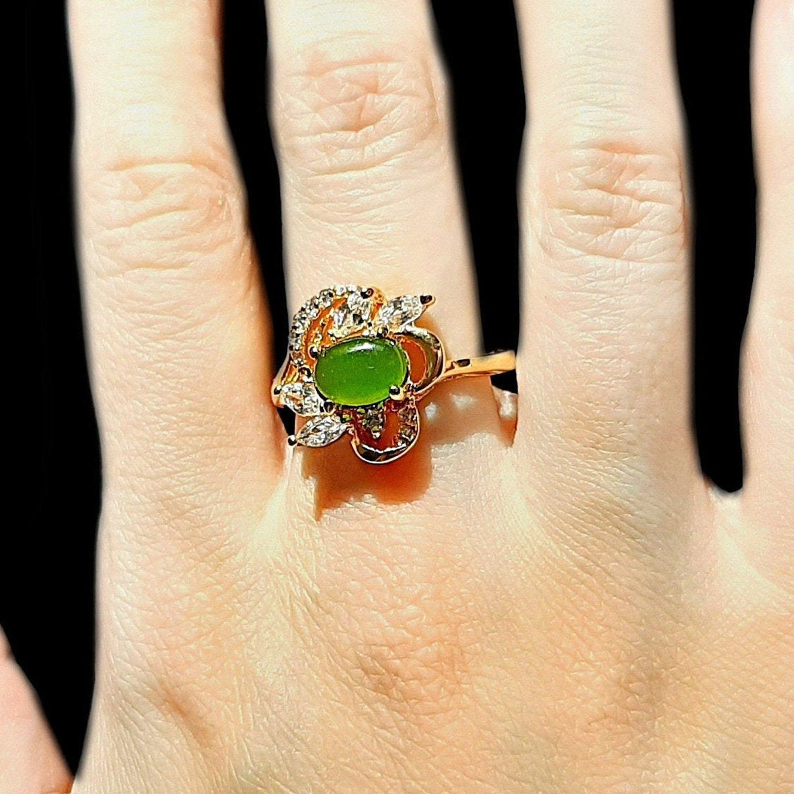 Gold Jade Ring Women Green Jade Ring Size 5 6 7 8 9 Real Etsy