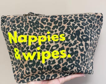 Nappies & Wipes Pouch | Leopard Print Baby Pouch | Changing Bag Organiser | Baby Hospital Bag Pouches | New Mum and Baby Gift | Baby Shower