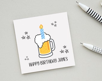 Personalised birthday Card for boyfriend, husband, brother, son, dad. Birthday beer greeting card for men family and male friends