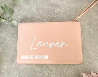 Personalisierte Brautjungfer Clutch Tasche, rosa Handtasche, Hochzeitstag Handtasche, Trauzeugin Clutch, Hen do Handtasche, Braut clutch, Brautjungfer