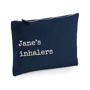 Personalised inhaler case, blue and brown inhaler bag,m, travel bag for medicines, asthmatic medicine bag