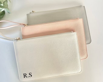 Bridesmaid pouch, bridesmaid proposal gift, personalised initial leatherette clutch wristlet bag, maid of honour gifts