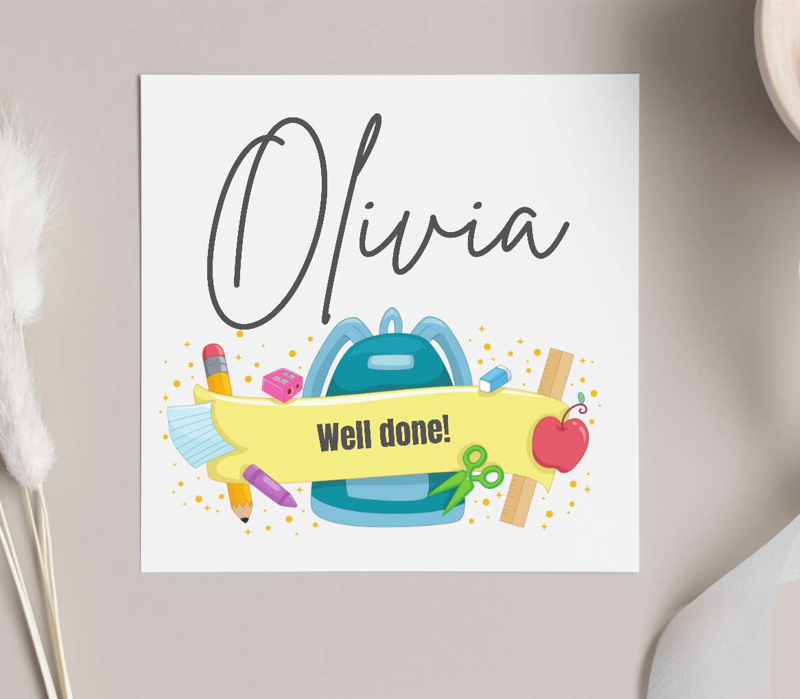 Handmade Personalised Well Done at School Card Boy Handmade Personalised Well Done at School Card Boy