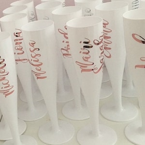 White Champagne Flutes, Custom Flutes for Hen Party, Wedding Morning Drinks, Bridesmaid Proposal Gift for Box,Named Glasses for Bachelorette