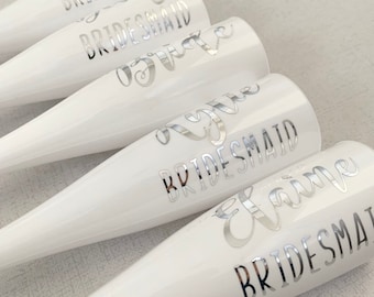 White personalised flute, champagne flute, plastic wine glass, hen party glasses, hen weekend plastic glasses, travel wine glasses