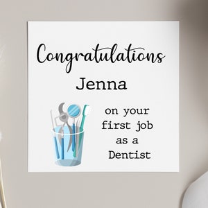 Congratulations on first Dentist job, personalised new dental surgeon card, card for newly qualified dental practitioner